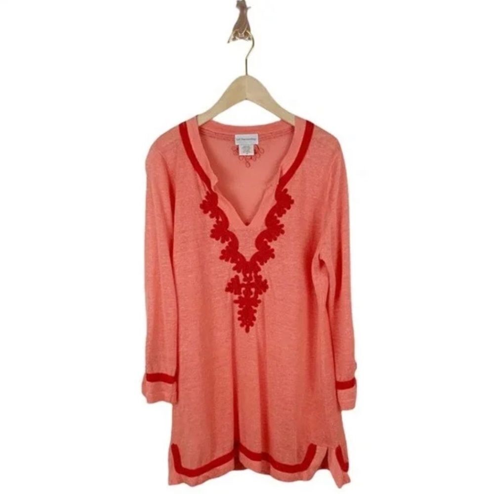 Soft Surroundings Coral Linen Blend Embroidered Knit Tunic Top Size‎ Medium